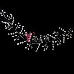 Accesoriu modern pentru decor par WED45KK Argintiu cu cristale si perle de 35cm